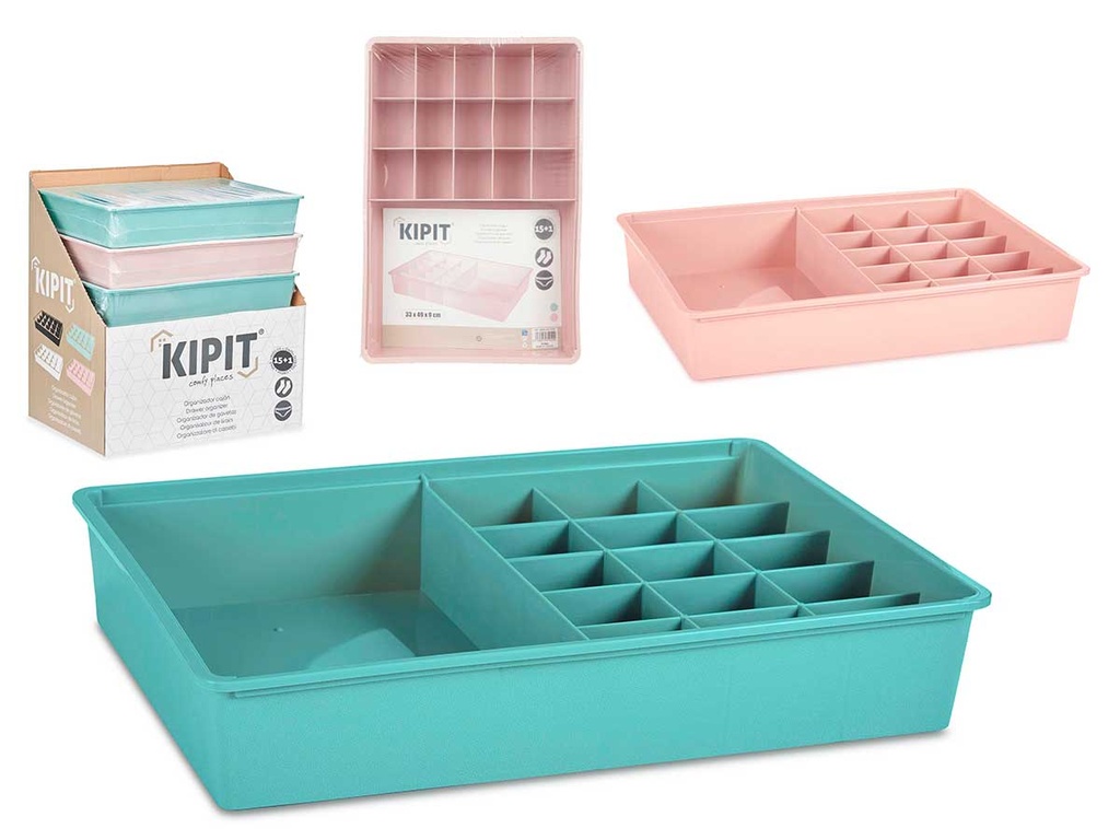 Organizador cajón 16 huecos surtidos en color rosa y verde