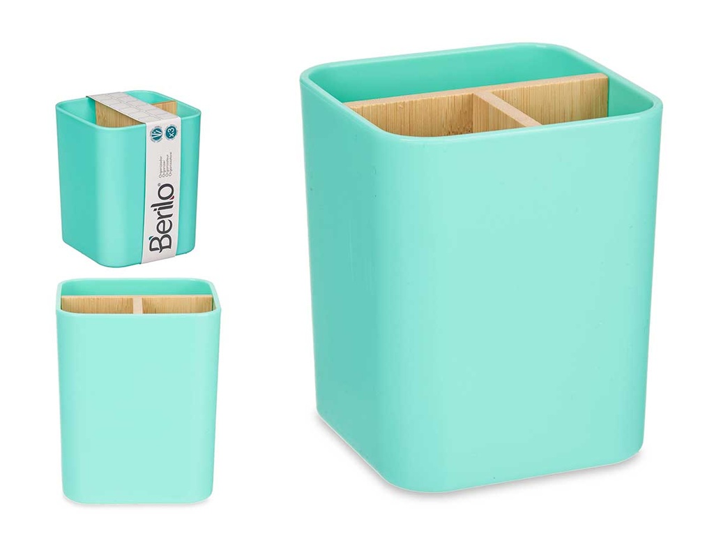 Organizador cuadrado 3 huecos de bambú color menta para tu hogar