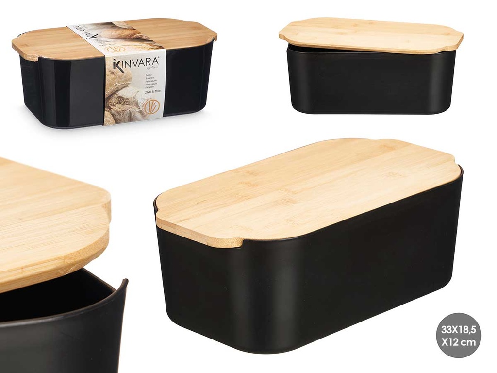 Panera negra con tapa de bambú 4,5L: Elegancia y frescura garantizada