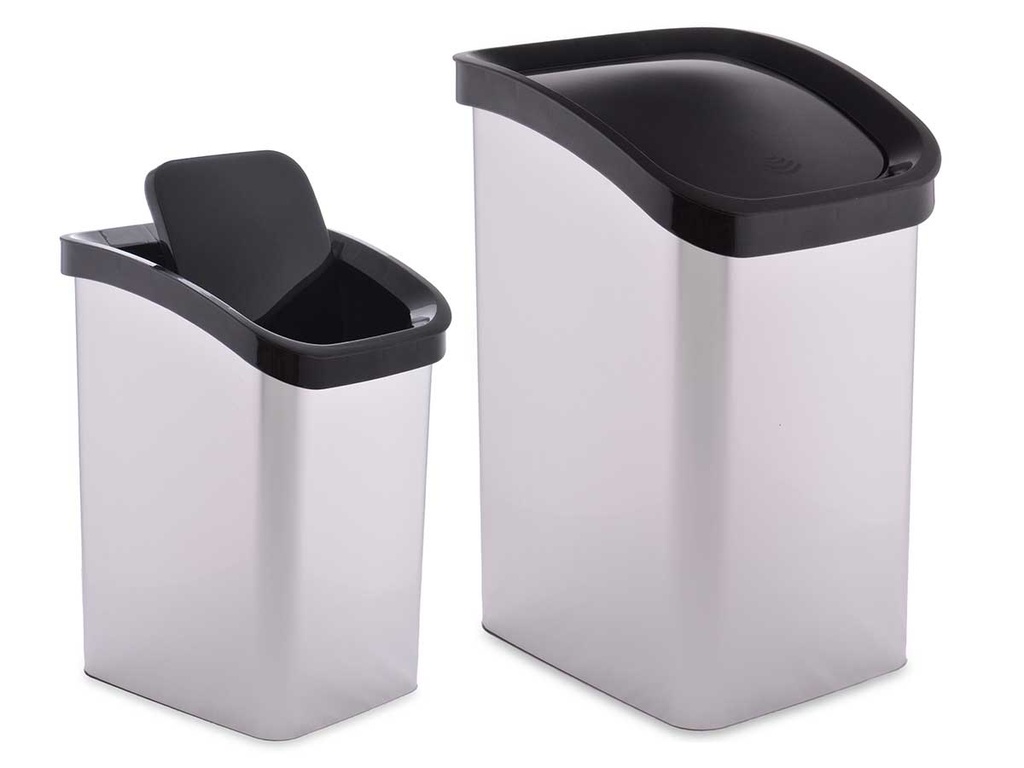 Papelera basculante plateada de 23 litros, elegante y práctica