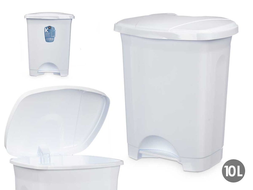 Papelera pedal plástico 10L blanca: limpieza sin esfuerzo diario