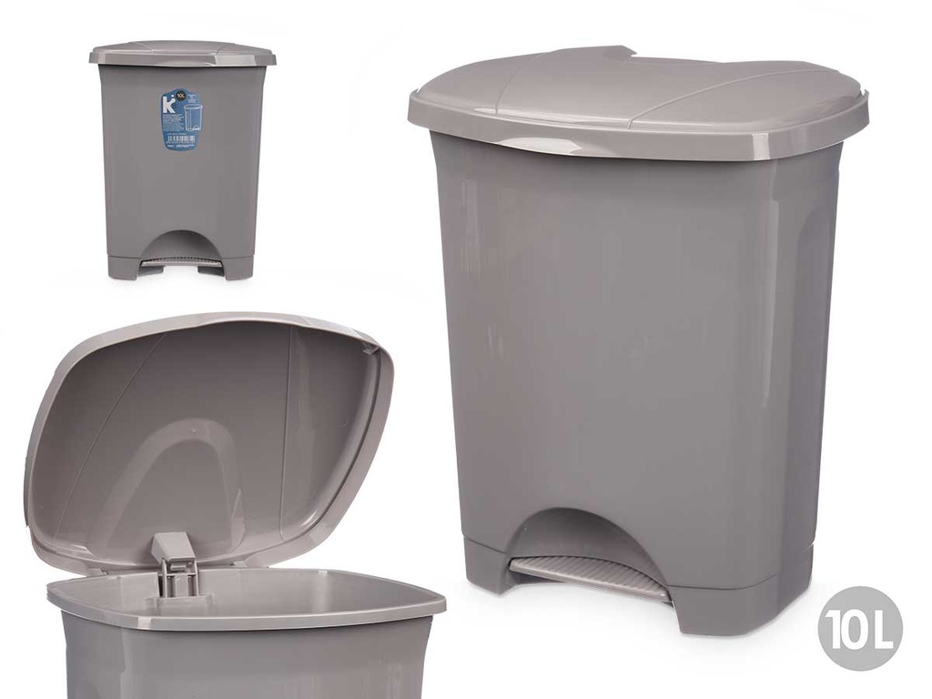 Papelera pedal plástico 10L gris: elegancia y funcionalidad