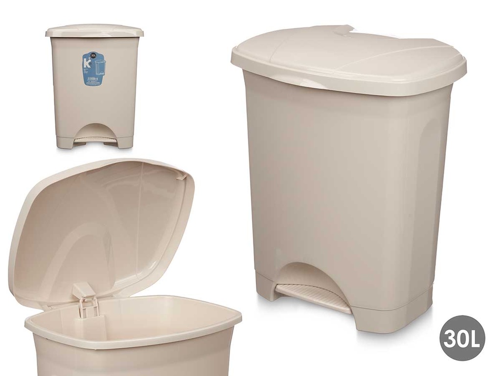 Papelera pedal plástico 30L beige: comodidad y limpieza garantizadas