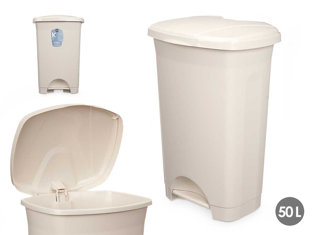 Papelera pedal plástico 50L beige: comodidad y limpieza aseguradas