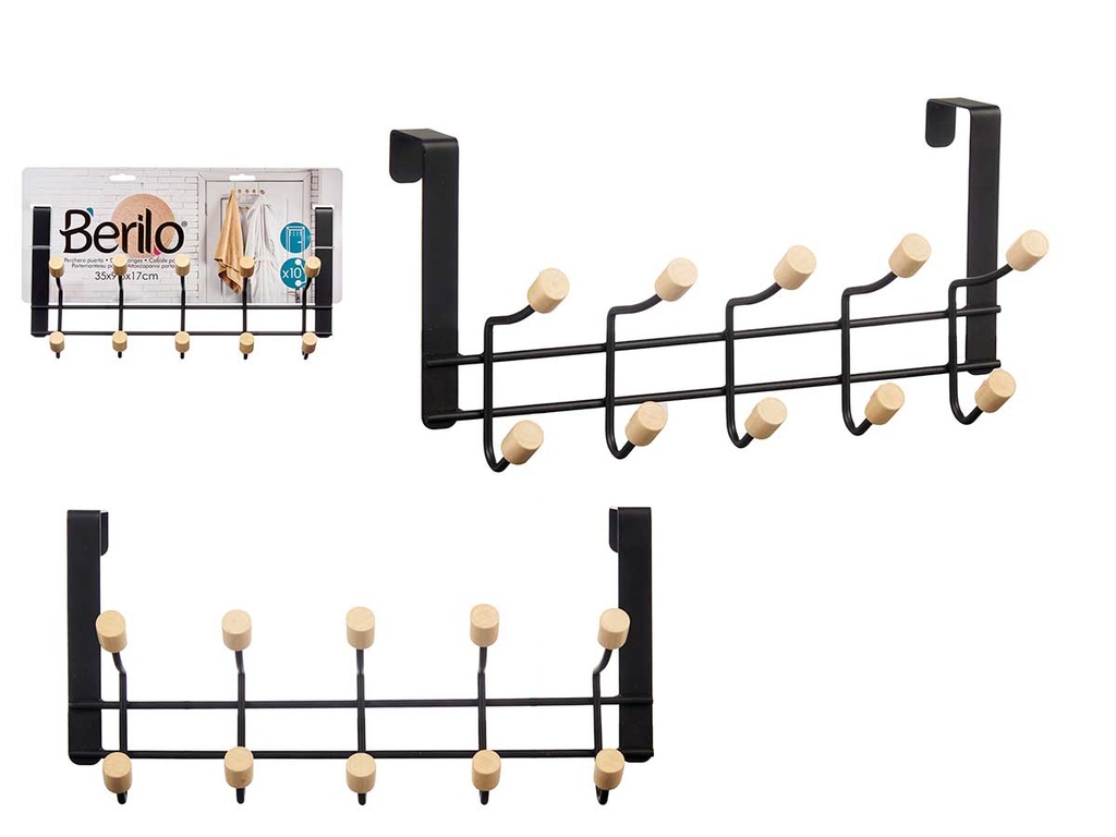 Percha metal con 10 ganchos de madera negra: organiza con estilo
