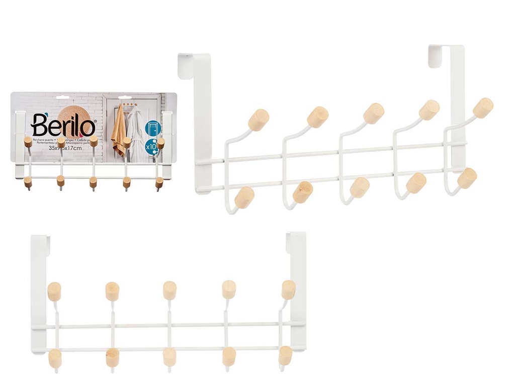 Percha metal con 10 ganchos y madera blanca, estilo y organización