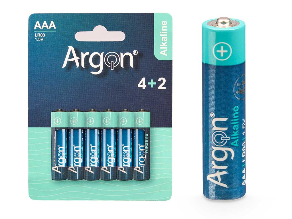 Pila alcalina Argon LR03 AAA Pack 6: Energía Duradera y Confiable