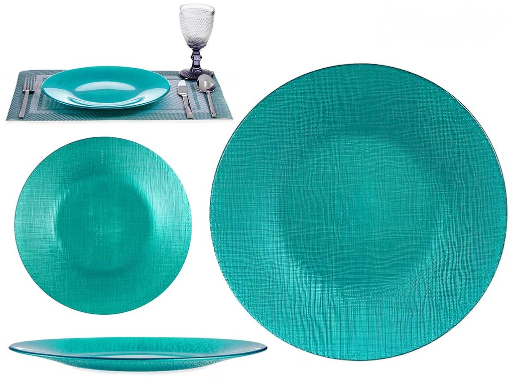 Plato de vidrio turquesa de 27 cm: Elegancia y estilo en tu mesa