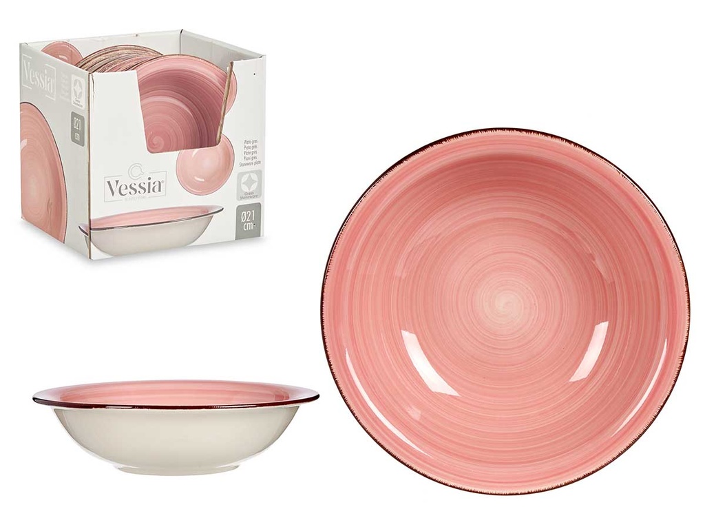 Plato hondo de gres rosa con borde, elegancia y estilo en tu mesa