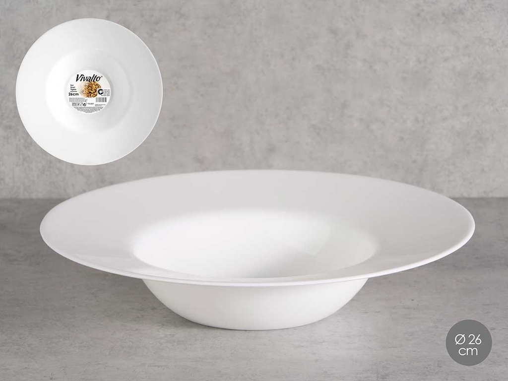 Plato hondo para pasta opal de 26 cm, elegancia en tu mesa