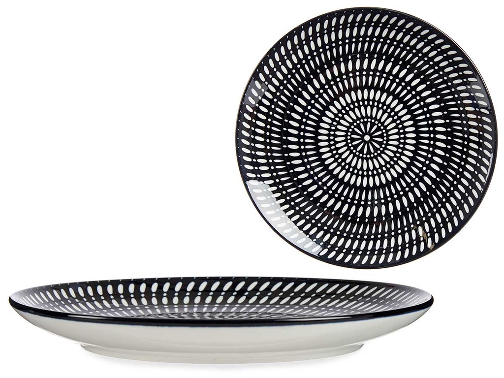 Plato llano 24cm circular étnico negro: elegancia y estilo únicos