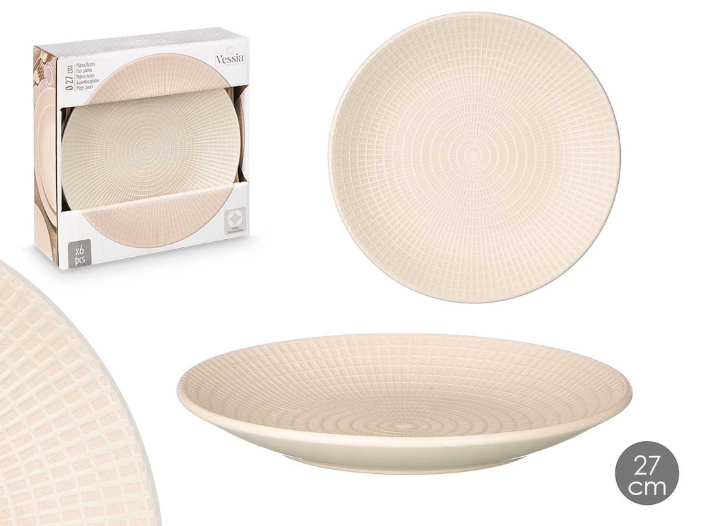 Plato llano 27 cm grabado beige: Elegancia y estilo en tu mesa