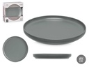 Plato llano grande de gres gris oscuro, elegancia para tu mesa