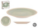 Plato llano grande de gres verde, elegante y versátil para tus comidas