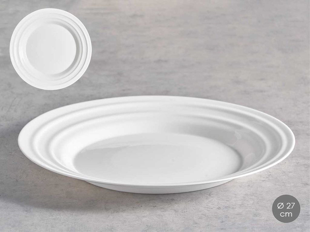 Plato llano ondas opal: elegante y resistente de 27 cm