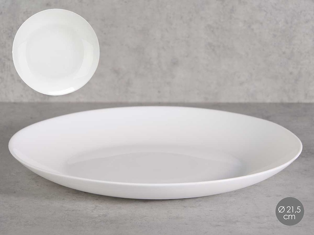 Plato llano redondo opal de 21,5cm: elegancia y durabilidad diaria