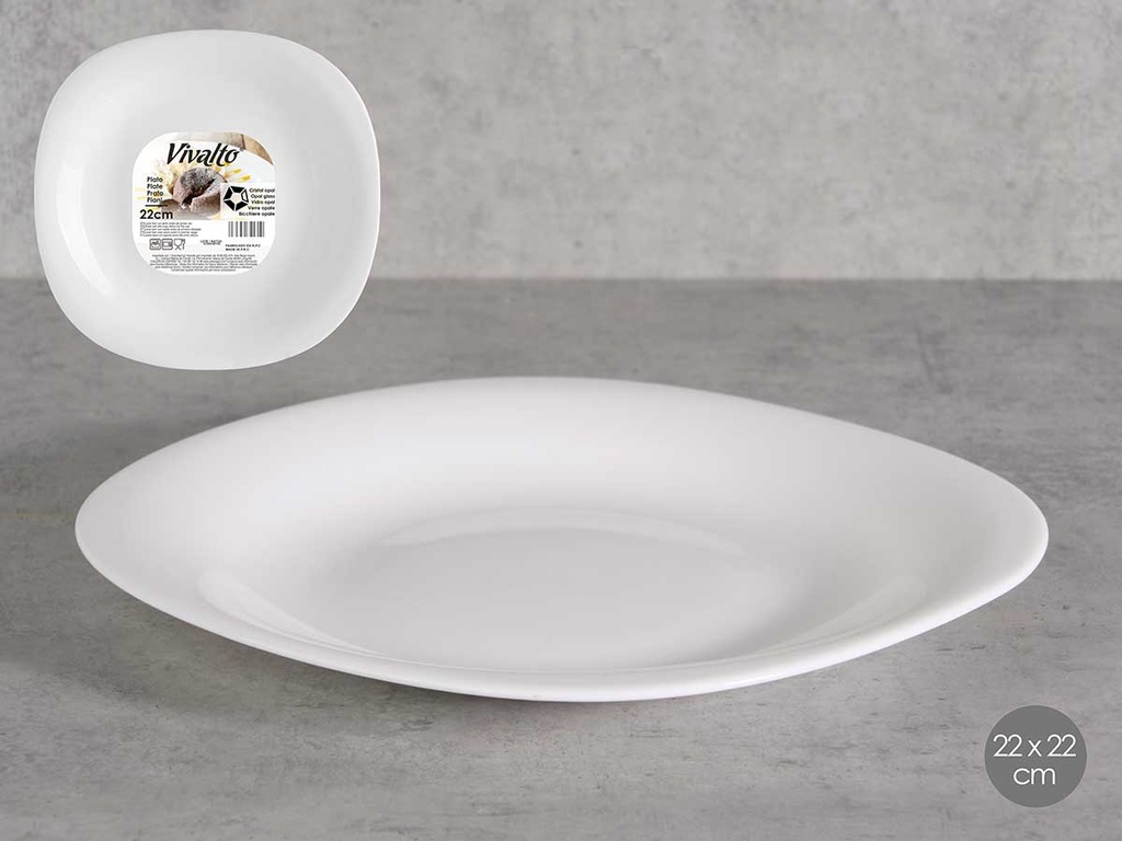 Plato postre cuadrado opal, elegante y resistente para tus mesas