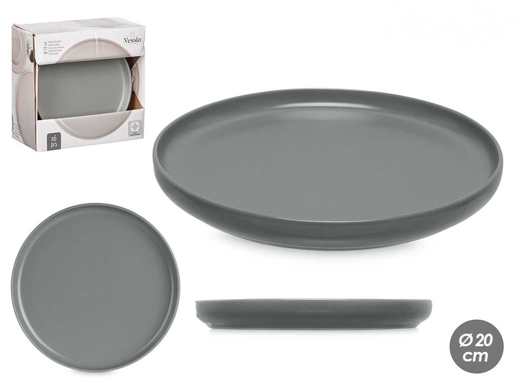 Plato postre gres gris oscuro, elegante y versátil para tu mesa