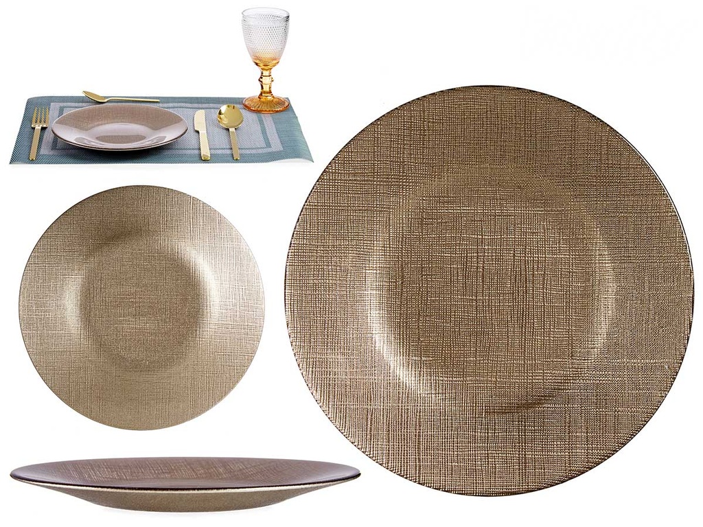 Plato vidrio 21cm oro viejo: Elegancia y estilo para tu mesa