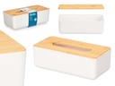 Porta pañuelos blanco con tapa de bambú, elegancia y funcionalidad
