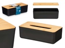 Porta pañuelos negro con tapa de bambú, elegancia y funcionalidad