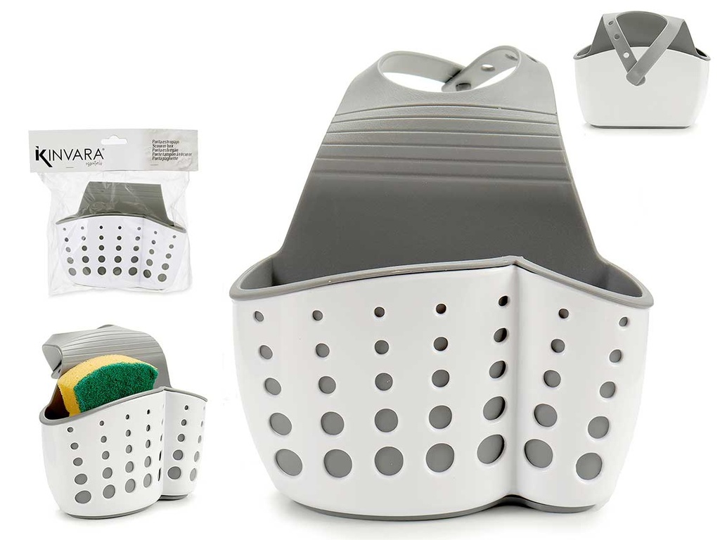 Portaestropajo colgar plástico blanco y gris: limpieza garantizada