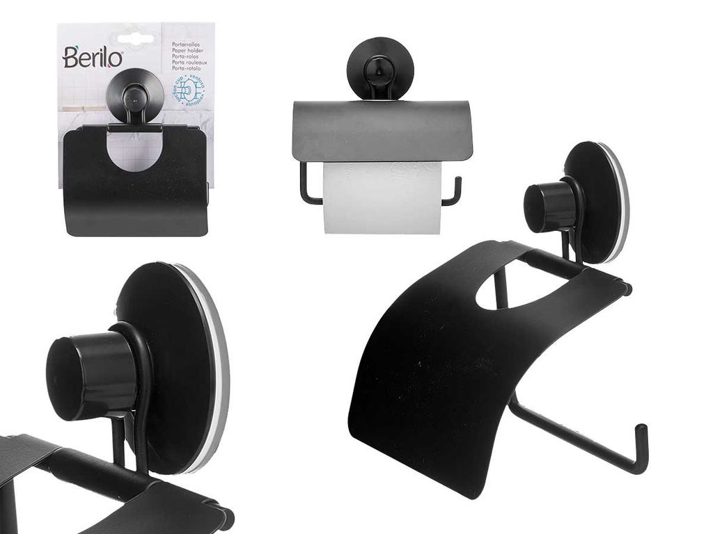 Portarrollo Metal Negro Mate con Tapa Ventosa: Estilo y Funcionalidad