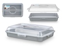 Portatarta rectangular con asa gris, ideal para tus celebraciones