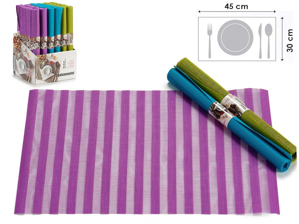 Salvamantel 30x45 rayas surtidas en 3 colores vivos para tu mesa