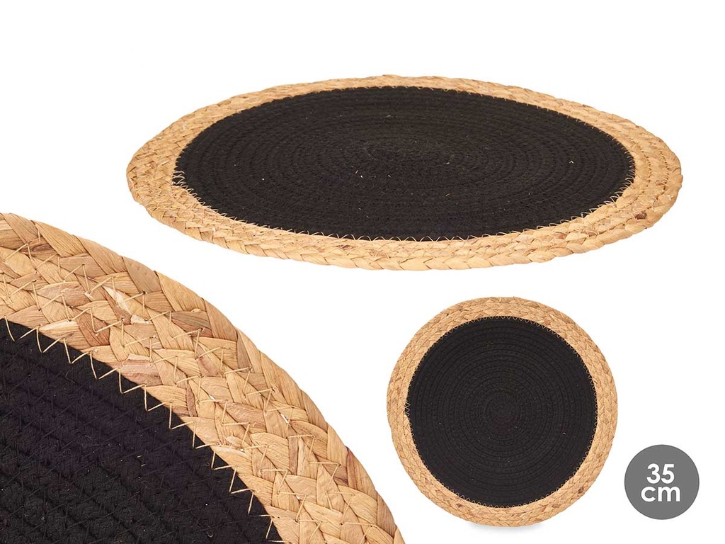 Salvamantel de esparto espiral en tela negra, elegante y práctico