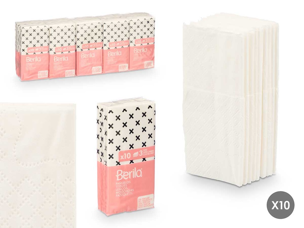 Set 10 paquetes de 10 pañuelos de 3 capas, suaves y protectores