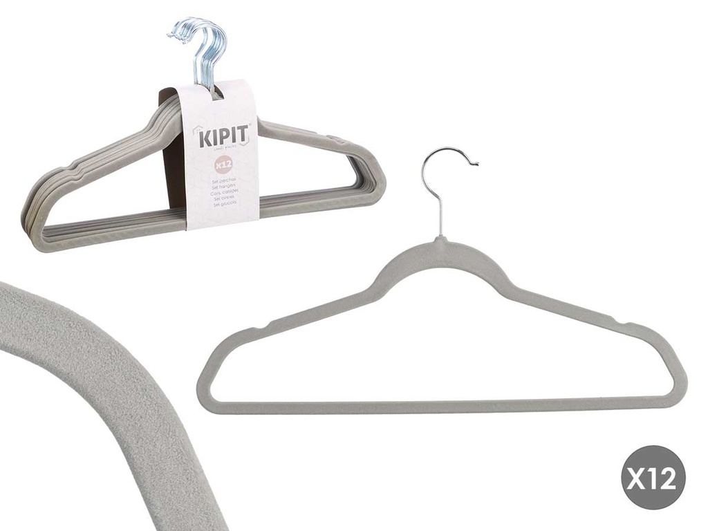 Set 12 percha flocada gris para organizar tu armario con estilo