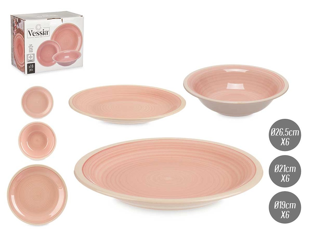 Set 18 pzs vajilla gres rosa borde: Elegancia y estilo en tu mesa