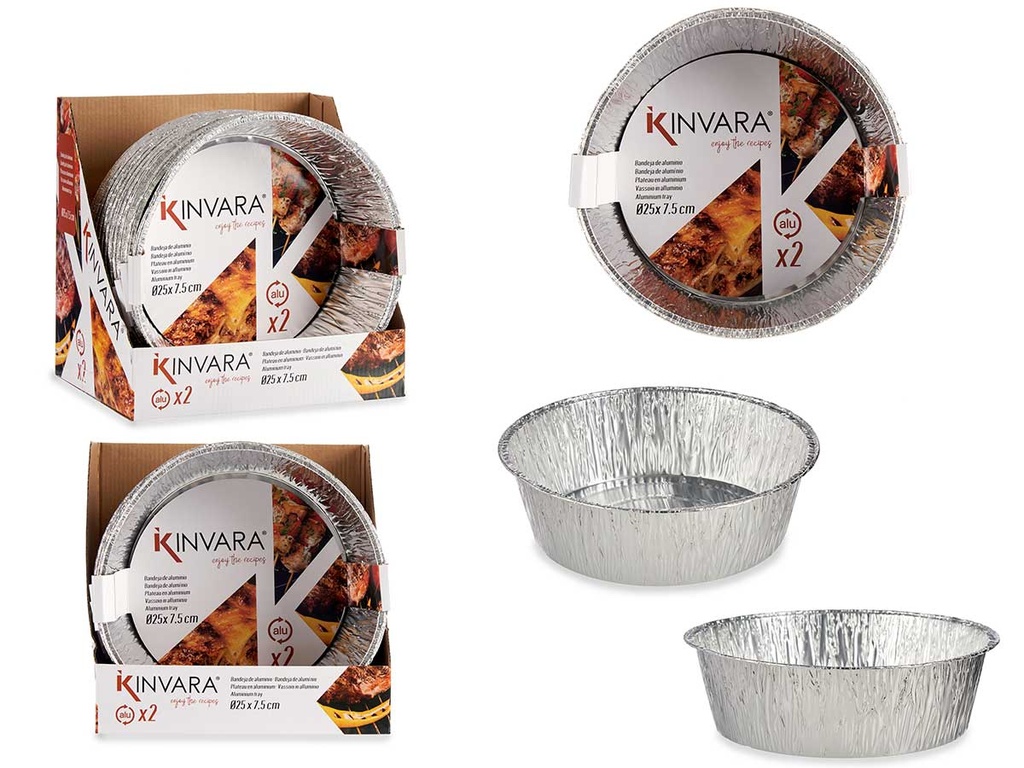 Set 2 bandejas de aluminio redondas grandes para fiestas elegantes