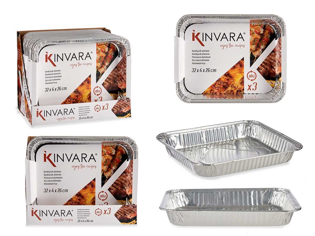 Set 3 bandejas de aluminio rectangular, ideales para tus comidas