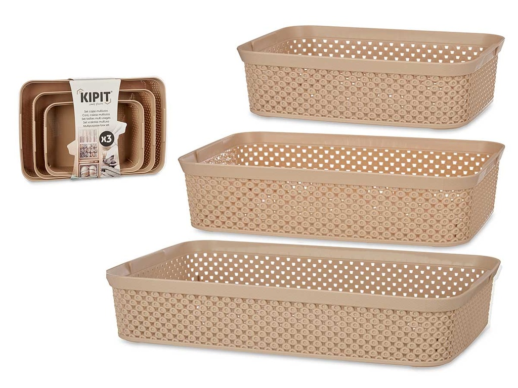 Set 3 bandejas organizadoras rectangulares beige para tu hogar