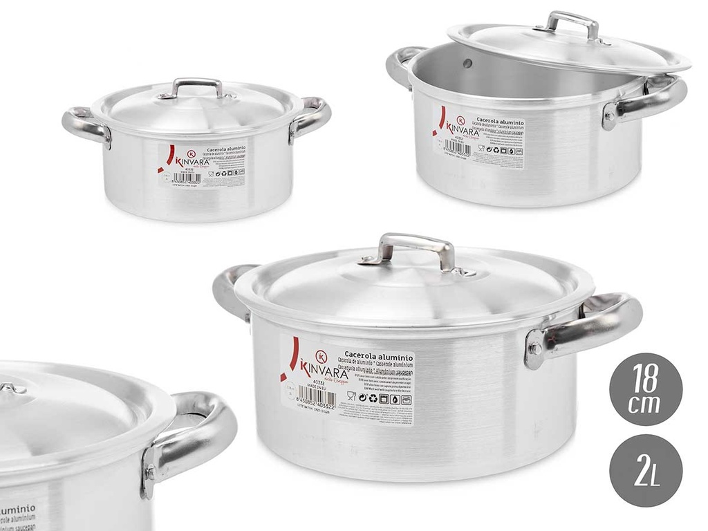 Cacerola de aluminio 18 cm 2L: Ligera y eficiente para tus recetas