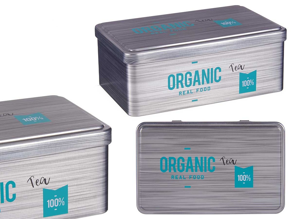 Bote hojalata rectangular organic té: Almacenamiento Ecoamigable