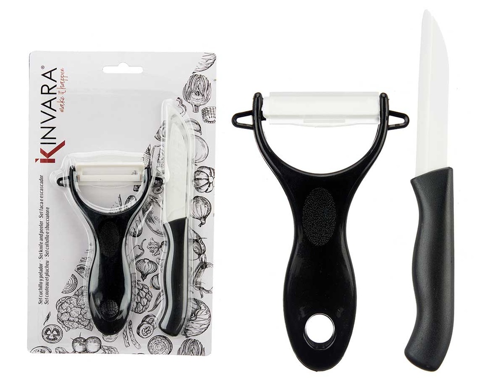 Pelador y cuchillo de plástico negro: Cocina con estilo y confort
