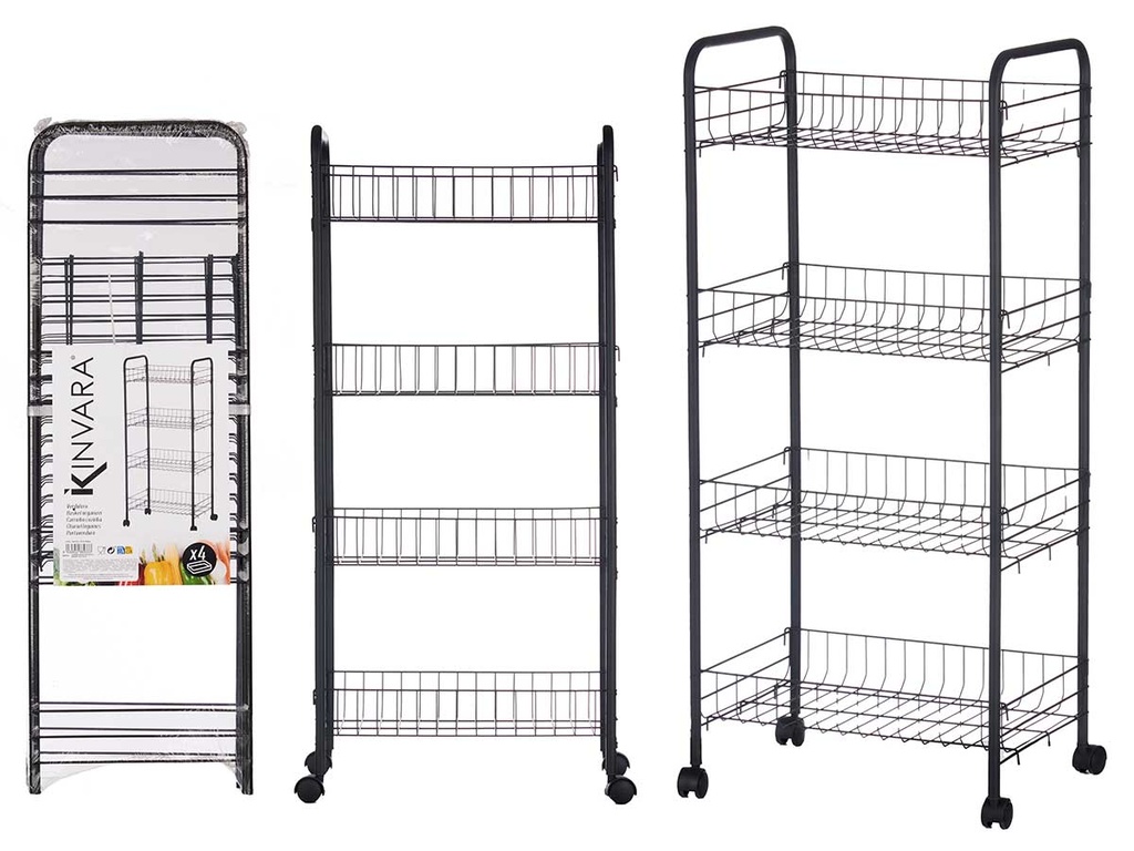 Verdulero 4 pisos metálico negro con ruedas - Organiza tu cocina