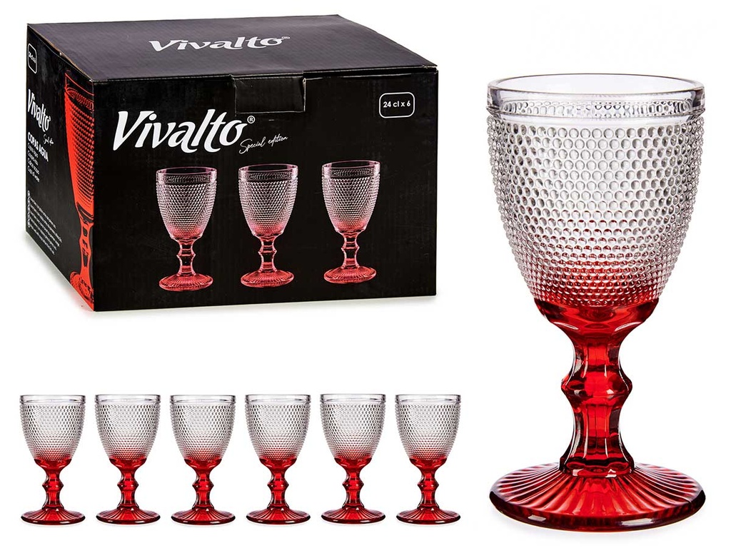 Copa de agua de vidrio con puntos y pie rojo, 240ml de estilo