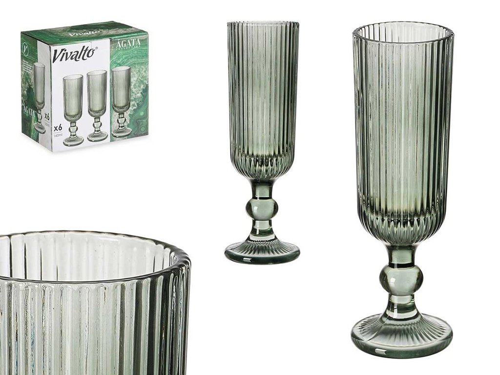 Copa cava verde musgo con rayas, ideal para celebrar con estilo