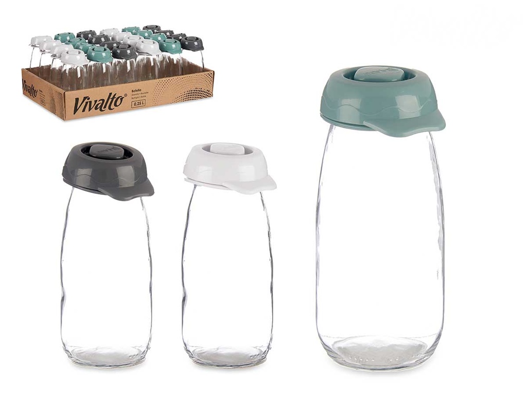 Botella de cristal 250 ml, set de 3 colores: elegancia y utilidad