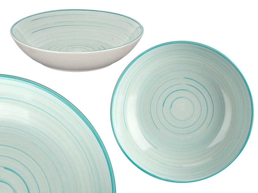 Plato hondo de 21 cm en espiral azul, elegante y funcional