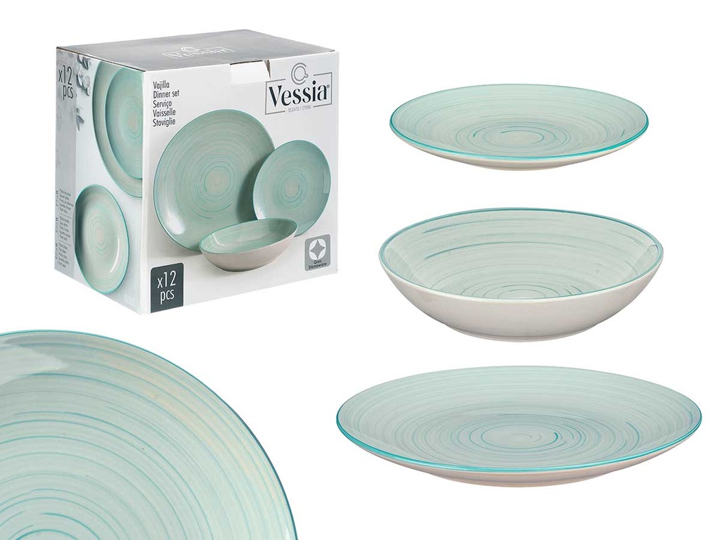 Set vajilla 12 pcs espiral azul: Elegancia y estilo en tu mesa