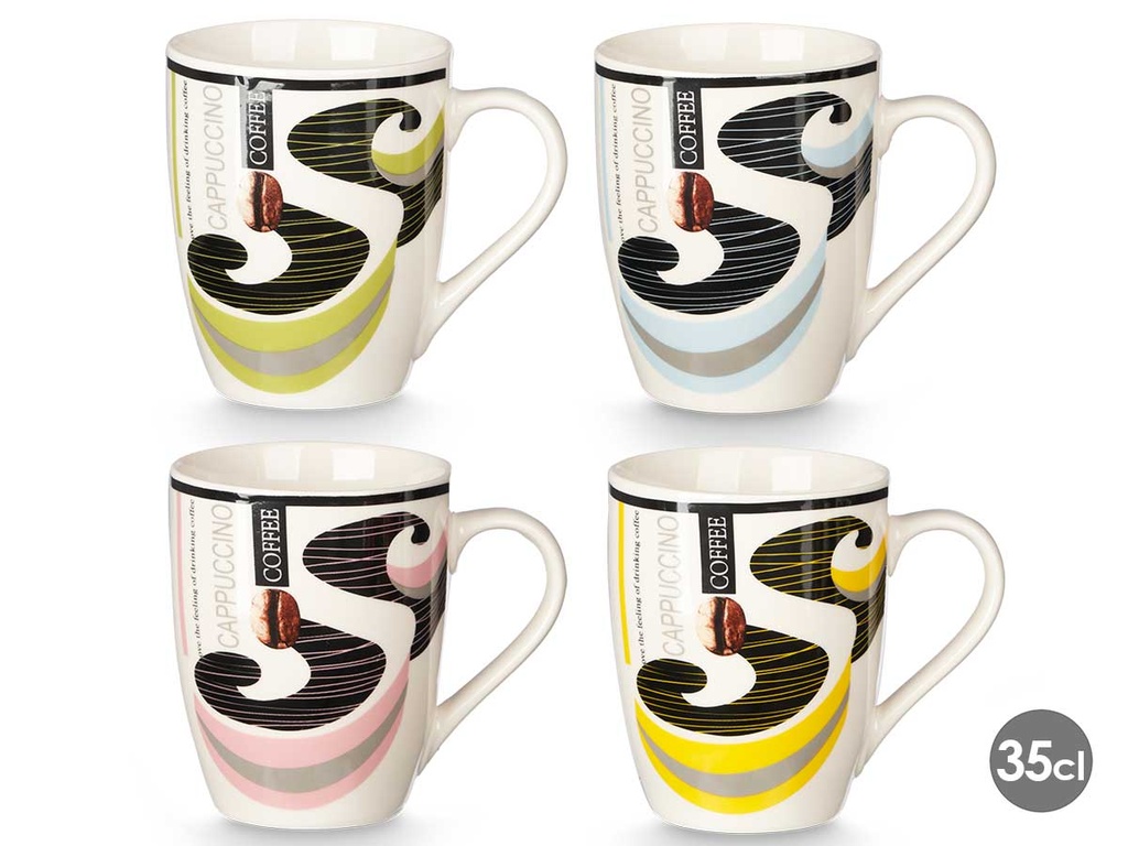 Taza Ondas Surtidas en 4 Colores, Resistente y Practica de 350ml