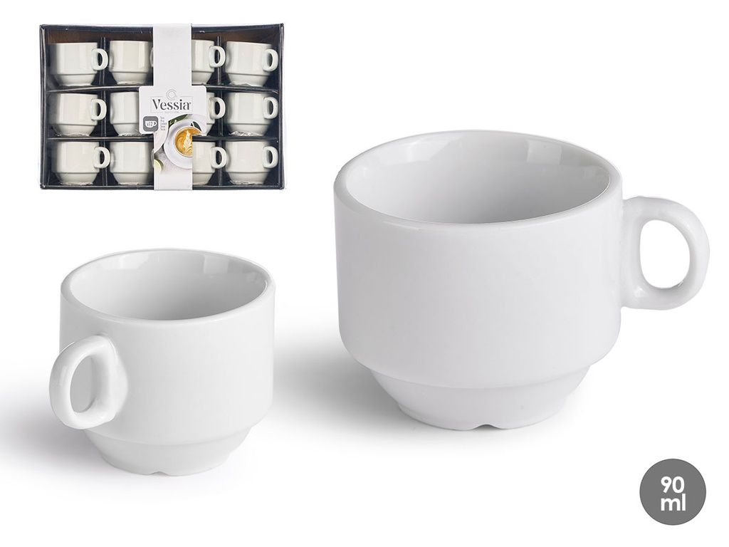 Taza porcelana apilable 90 ml: Ideal para ahorrar espacio y estilo