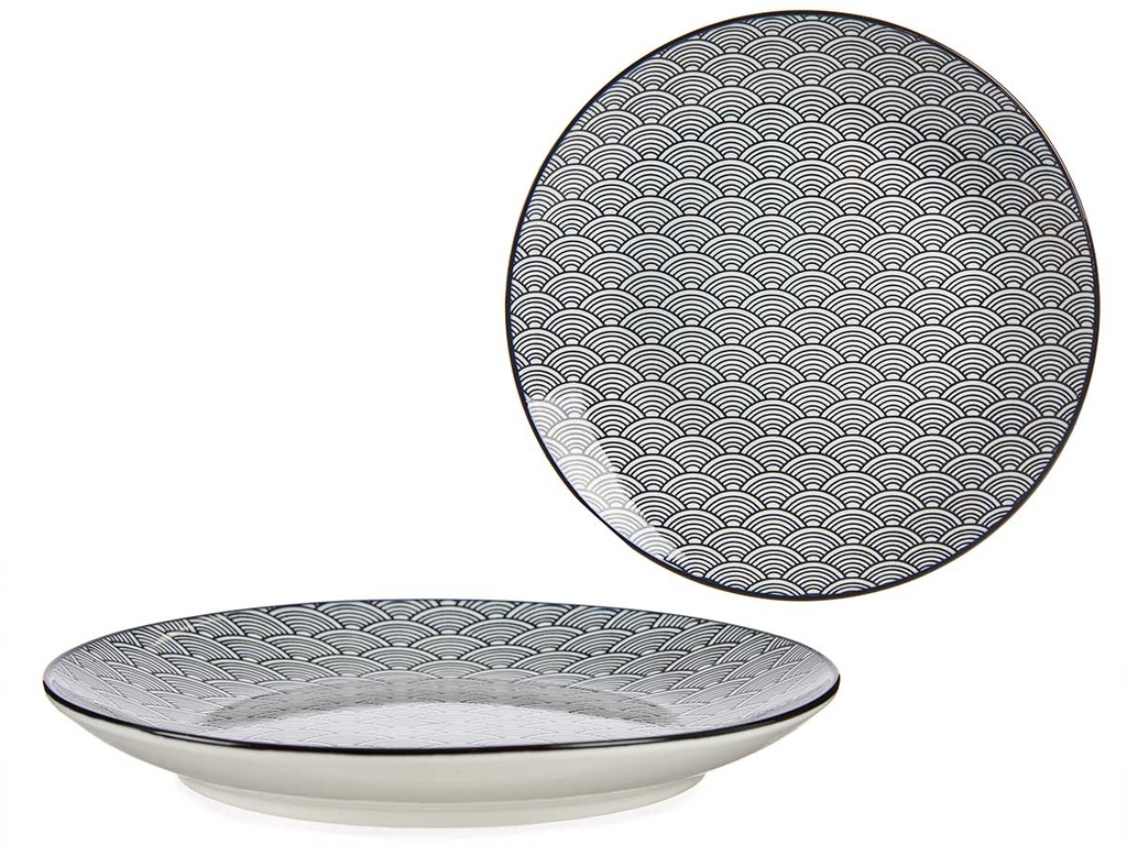 Plato postre 20cm onda japonesa negro: Elegancia y estilo en tu mesa