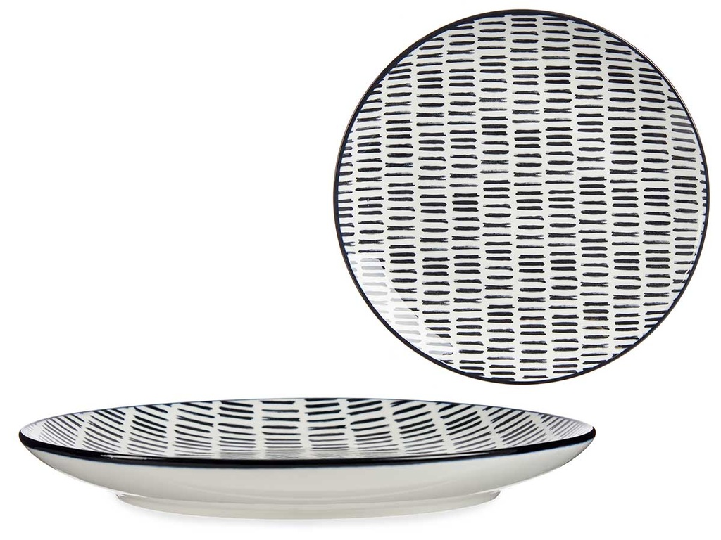 Plato llano 24 cm con elegante dibujo de líneas en negro
