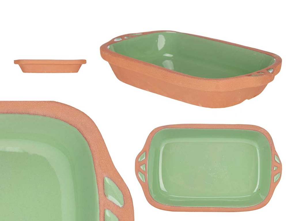 Cazuela de barro rectangular con asas, ideal para tus recetas